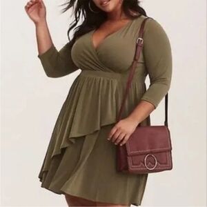 NWT Torrid Olive Green Asymmetrical Wrap Dress - Size 0X
